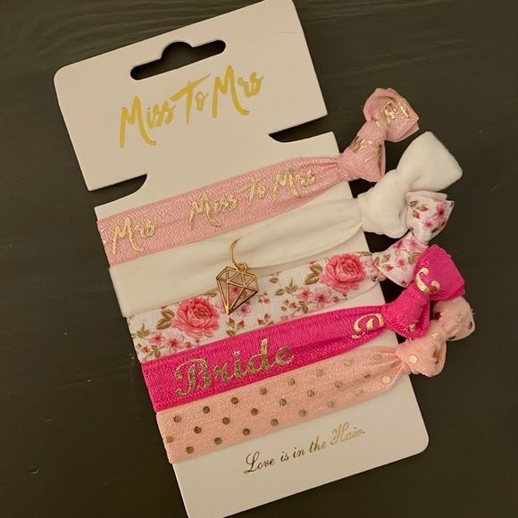 Bride To Be Hair Tie Pack Of 5 - Engagement Gift , Miss To Mrs - Picture 1 of 2